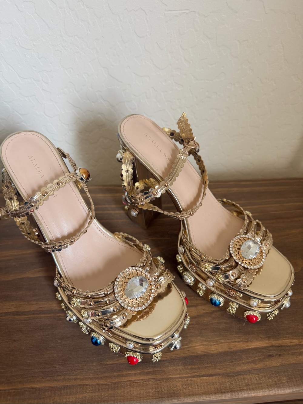 Azalea Wang Gold + Jewel Platform Heels